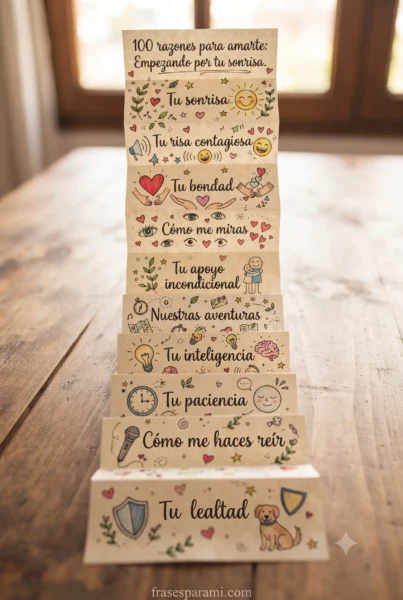 Carta de amor para mi novio hecha a mano tipo acordeón con razones para amar