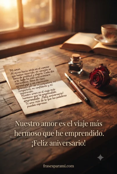 Postal romántica de carta de amor para mi novio en aniversario con rosa