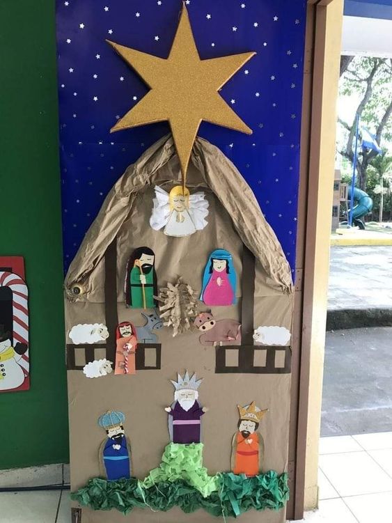 puertas decoradas de navidad preescolar