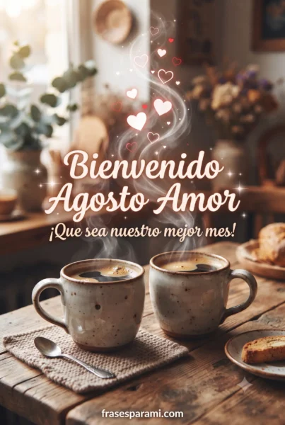 Tarjeta romántica de bienvenida a agosto para la pareja
