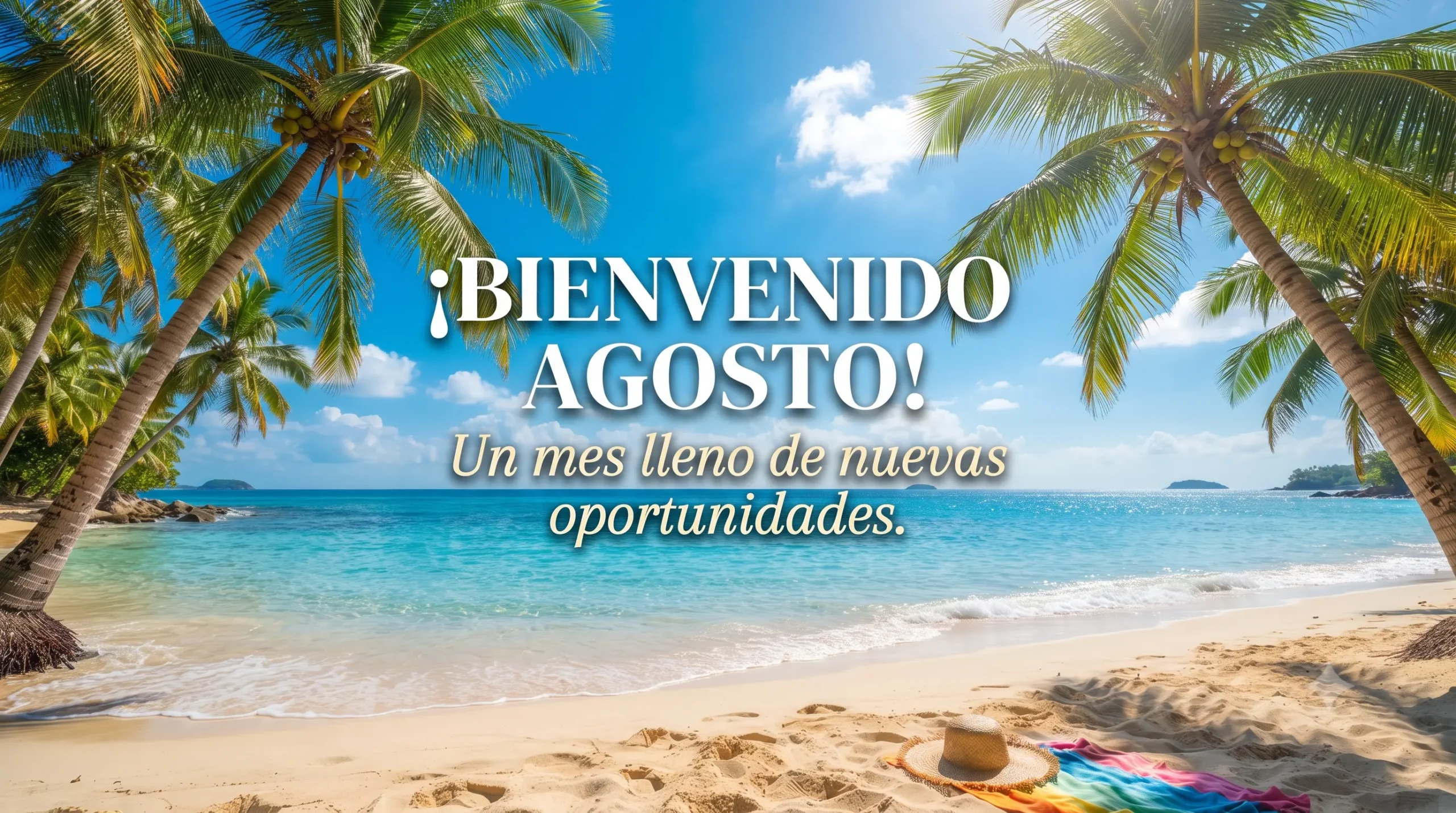 Imagen destacada de bienvenido agosto con paisaje veraniego