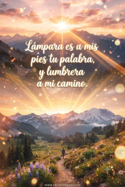 Imagen vertical tipo postal de Dios con versículo y amanecer luminoso