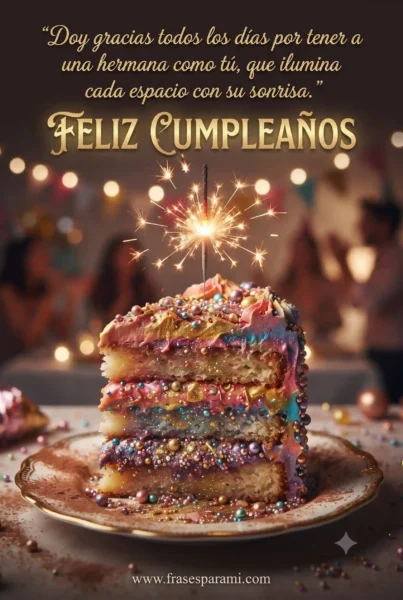 Postal vertical de celebración con dulce y bengala para hermana