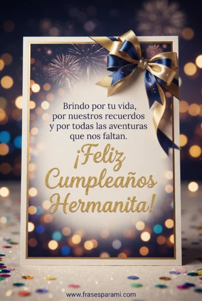 Postal vertical festiva con luces nocturnas para hermana