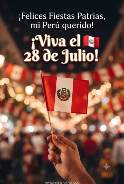 Persona sosteniendo bandera peruana para desear felices Fiestas Patrias
