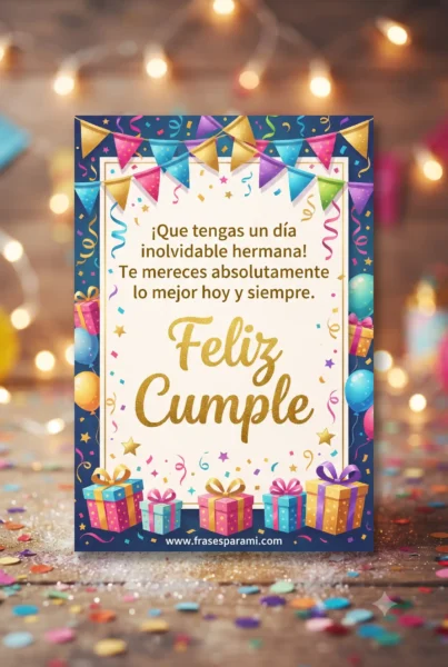 Imagen vertical festiva con banderines y serpentinas para hermana