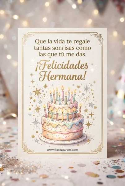 Postal vertical de tarta de cumpleaños para hermana
