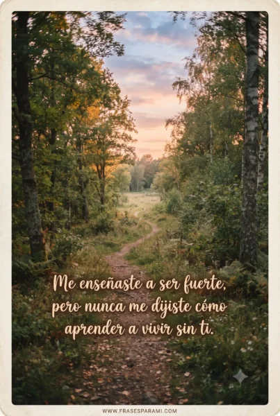 Postal vertical con camino natural y frase de reflexión para un padre fallecido