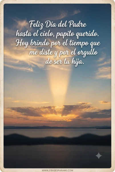 Imagen vertical tipo postal con cielo luminoso y mensaje para el día del padre en el cielo