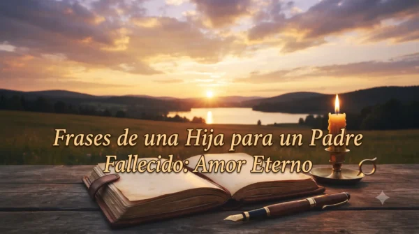 Imagen destacada horizontal con paisaje de atardecer y elementos de recuerdo para portada de frases de una hija a un padre fallecido