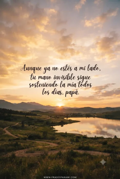 Imagen vertical tipo postal con atardecer y frase para papá fallecido
