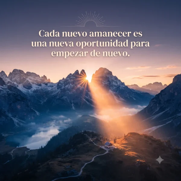 Fotografía cuadrada 1:1 de amanecer en la montaña con frase motivadora para WhatsApp.