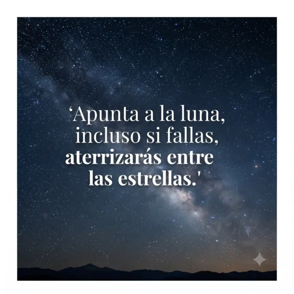 Fotografía cuadrada 1:1 de cielo estrellado con frase de motivación para perfil de WhatsApp.
