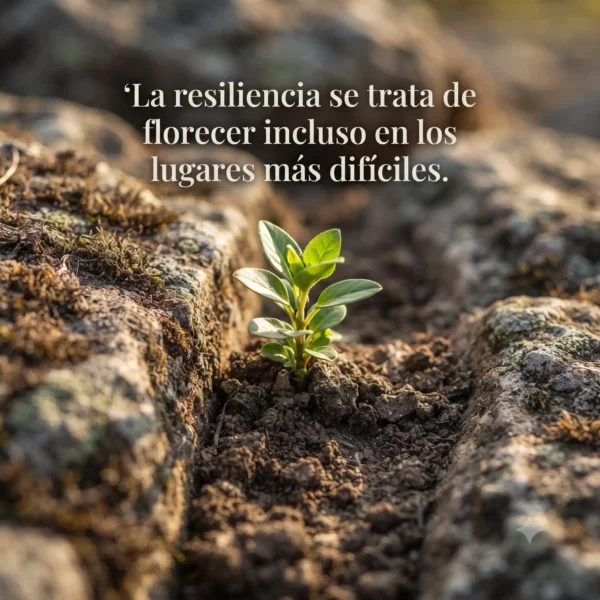 Imagen cuadrada 1:1 de planta entre rocas con frase reflexiva para WhatsApp.