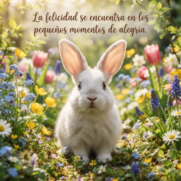 Fotografía cuadrada 1:1 de conejo tierno en primavera para perfil de WhatsApp.